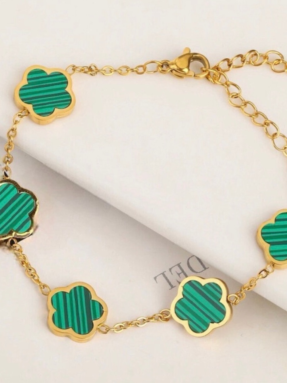 Gold Plated Clover GREEN Necklace 5 Petals Unisex Womens Mens